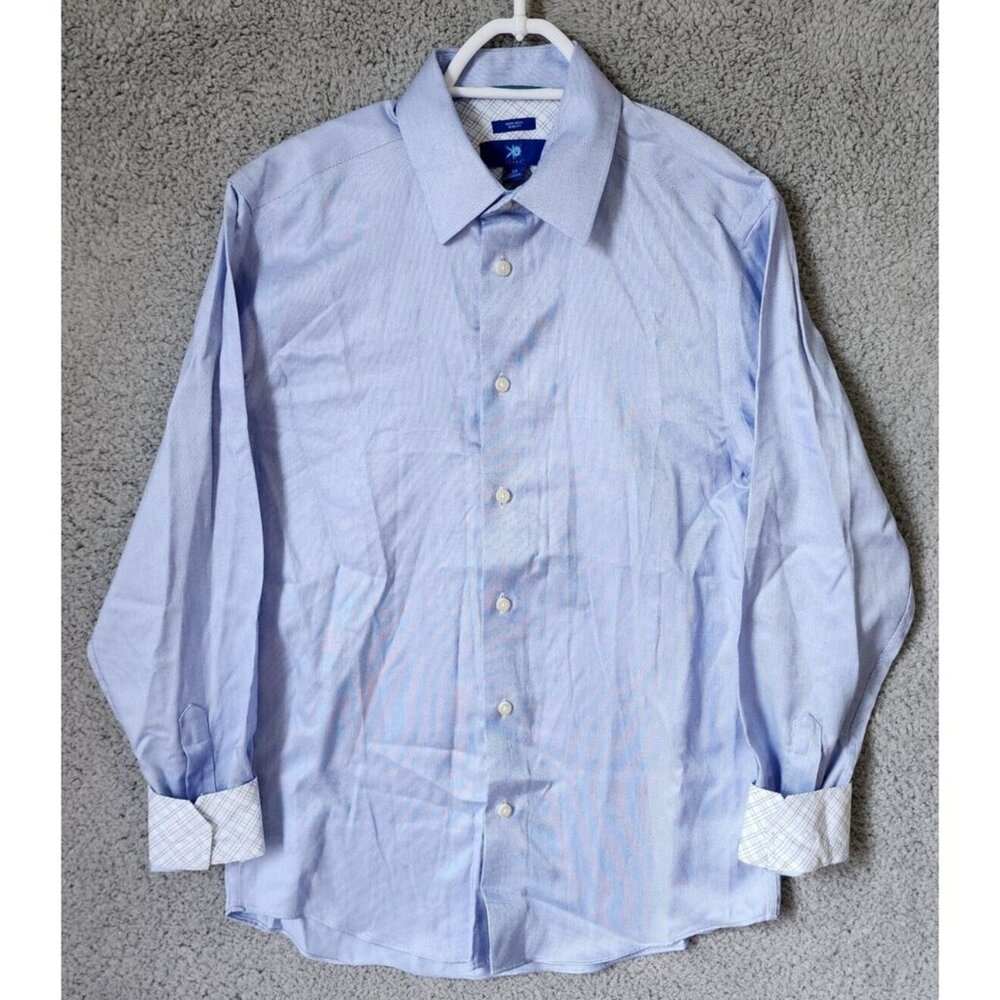 Egara Non Iron Slim‎ Fit Blue Button Up Long Sleeve Flip Cuff Dress Shirt Size M